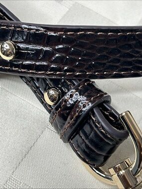 Brahmin Leather Croc-Embossed Detachable Strap with Gold Hardware - Dark Brown